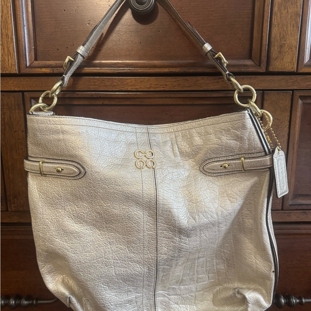 Coach Metallic Cream Shoulder Bag